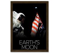 Artery8 NASA Our Solar System Moon Apollo 17 Moonwalk American Flag Artwork Framed Wall Art Print A4 in Brown Artery8 Brown