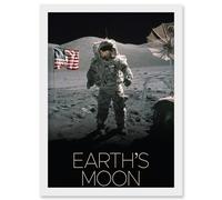 Artery8 NASA Our Solar System Moon Surface Apollo 17 Astronaut Artwork Framed Wall Art Print A4 in White Artery8 White