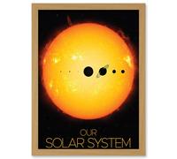 Artery8 NASA Our Solar System Planets & Sun Size Comparison Dark Artwork Framed Wall Art Print A4 in Light Oak Artery8 Light Oak