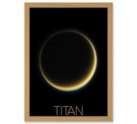Artery8 NASA Our Solar System Titan Saturn's Moon Night Side Artwork Framed Wall Art Print A4 in Light Oak Artery8 Light Oak