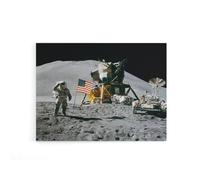 Artery8 Nasa Space Apollo 15 Mission US Flag On Moon Canvas Wall Art Print in Grey | Size: W12" x H16" Artery8 Grey W12" x H16"