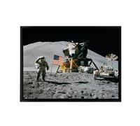 Artery8 Nasa Space Apollo 15 Mission US Flag On Moon Framed Canvas Wall Art Print in Grey | Size: W24" x H32" Artery8 Grey W24" x H32"