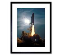 Artery8 NASA Space Science Shuttle Discovery Launch 1994 Framed Wall Art Print in Blue | Size: W12" x H16" Artery8 Blue W12" x H16"