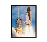 Artery8 NASA Space Shuttle Discovery Rocket Launch Framed Canvas Wall Art Print in Blue | Size: W18" x H24" Artery8 Blue W18" x H24"