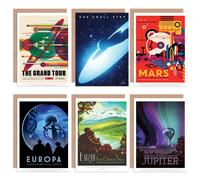 Artery8 NASA Space Travel Grand Tour Mars Earth Europa Jupiter All Occasions Various Assorted Greeting Cards With Envelopes Pack of 6 Artery8 Multicolor