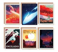 Artery8 NASA Space Travel Tour Lava Life Kepler 186f 16b Enceladus Trappist 1e All Occasions Various Assorted Greeting Cards With Envelopes Pack of 6 Artery8 Multicolor