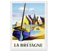 Artery8 Nathan Visit Brittany Bretagne Railway Travel Advert France Artwork Framed Wall Art Print A4 in White Artery8 White