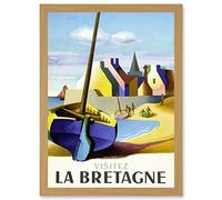 Artery8 Nathan Visit Brittany Bretagne Railway Travel Advert France Artwork Framed Wall Art Print A4 in Light Oak Artery8 Light Oak