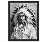 Artery8 Native American Dian Mountain Chief A4 Artwork Framed Wall Art Print in Black Artery8 Black