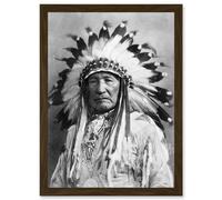 Artery8 Native American Dian Mountain Chief A4 Artwork Framed Wall Art Print in Brown Artery8 Brown