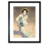 Wee Blue Coo Natori Shunsen Japanese Kabuki Theatre Geisha Artwork Framed Wall Art Print 12X16 Inch