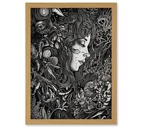 Artery8 Nature Goddess Black and White Modern Illustration Artwork Framed A3 Wall Art Print