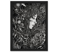 Artery8 Nature Goddess Black and White Modern Illustration Artwork Framed A3 Wall Art Print