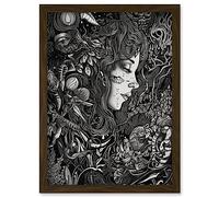 Artery8 Nature Goddess Black and White Modern Illustration Artwork Framed A3 Wall Art Print