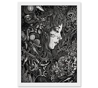 Artery8 Nature Goddess Black and White Modern Illustration Artwork Framed A3 Wall Art Print
