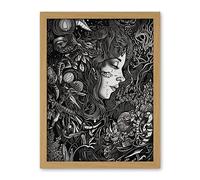 Artery8 Nature Goddess Black and White Modern Illustration Artwork Framed Wall Art Print 18X24 Inch