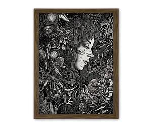 Artery8 Nature Goddess Black and White Modern Illustration Artwork Framed Wall Art Print 18X24 Inch