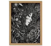 Artery8 Nature Goddess Black and White Modern Illustration Artwork Framed Wall Art Print A4
