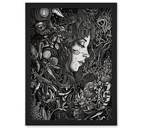 Artery8 Nature Goddess Black and White Modern Illustration Artwork Framed Wall Art Print A4