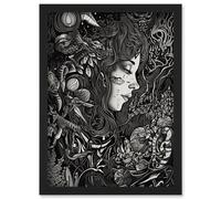 Artery8 Nature Goddess Black & White Modern Illustration Artwork Framed Wall Art Print A4 Artery8 Black