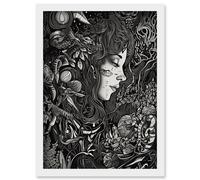 Artery8 Nature Goddess Black and White Modern Illustration Artwork Framed Wall Art Print A4