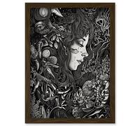 Artery8 Nature Goddess Black and White Modern Illustration Artwork Framed Wall Art Print A4