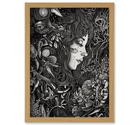 Artery8 Nature Goddess Black and White Modern Illustration Artwork Framed Wall Art Print A4