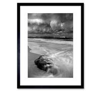 Wee Blue Coo Nature Landscape Storm Sea Beach Black White Wave Framed Wall Art Print