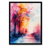 Artery8 Nature Lover Autumn Hike Sunrise Watercolour Living Room Artwork Framed Wall Art Print 18X24 Inch
