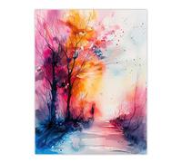 Artery8 Nature Lover Autumn Hike Sunrise Watercolour Living Room Unframed Wall Art Print Poster Home Decor Premium