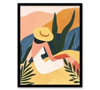 Artery8 Nature Lover Sunbathing Woman Abstract Painting Living Room Artwork Framed Wall Art Print A4