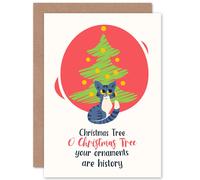 Artery8 Naughty Kitty Tree Ornaments Greetings Card in Red Artery8 Red