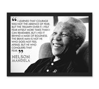 Artery8 Nelson Mandela Quote I Learned That Courage Typography A4 Artwork Framed Wall Art Print in Black Artery8 Black