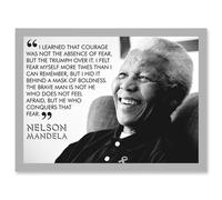 Artery8 Nelson Mandela Quote I Learned That Courage Typography A4 Artwork Framed Wall Art Print in Light Grey Artery8 Light Grey