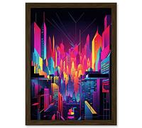 Artery8 Neon Light Colour Abstract Metropolis Cityscape at Night Modern Artwork Artwork Framed A3 Wall Art Print