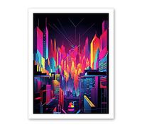 Artery8 Neon Light Colour Abstract Metropolis Cityscape at Night Modern Artwork Artwork Framed Wall Art Print 18X24 Inch