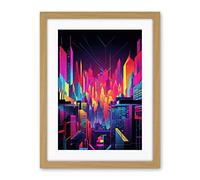 Artery8 Neon Light Colour Abstract Metropolis Cityscape at Night Modern Artwork Artwork Framed Wall Art Print 18X24 Inch