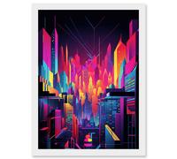 Artery8 Neon Light Colour Abstract Metropolis Cityscape at Night Modern Artwork Artwork Framed Wall Art Print A4