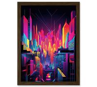 Artery8 Neon Light Colour Abstract Metropolis Cityscape at Night Modern Artwork Artwork Framed Wall Art Print A4
