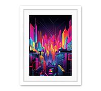 Artery8 Neon Light Colour Abstract Metropolis Cityscape at Night Modern Artwork Artwork Framed Wall Art Print 18X24 Inch