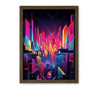 Artery8 Neon Light Colour Abstract Metropolis Cityscape at Night Modern Artwork Artwork Framed Wall Art Print 18X24 Inch
