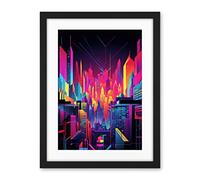 Artery8 Neon Light Colour Abstract Metropolis Cityscape at Night Modern Artwork Artwork Framed Wall Art Print 18X24 Inch