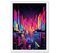 Artery8 Neon Light Colour Abstract Metropolis Cityscape at Night Modern Artwork Artwork Framed Wall Art Print A4