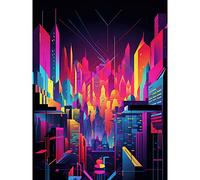 Artery8 Neon Light Colour Abstract Metropolis Cityscape at Night Modern Artwork Extra Large XL Wall Art Poster Print