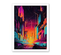 Artery8 Neon Light Colour Abstract Metropolis Cityscape Sunrise Modern Artwork Artwork Framed Wall Art Print 18X24 Inch