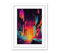 Artery8 Neon Light Colour Abstract Metropolis Cityscape Sunrise Modern Artwork Artwork Framed Wall Art Print 18X24 Inch
