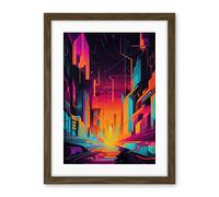 Artery8 Neon Light Colour Abstract Metropolis Cityscape Sunrise Modern Artwork Artwork Framed Wall Art Print 18X24 Inch