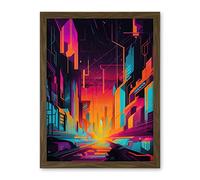 Artery8 Neon Light Colour Abstract Metropolis Cityscape Sunrise Modern Artwork Artwork Framed Wall Art Print 18X24 Inch