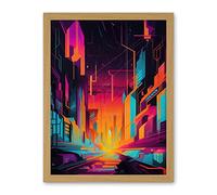 Artery8 Neon Light Colour Abstract Metropolis Cityscape Sunrise Modern Artwork Artwork Framed Wall Art Print 18X24 Inch