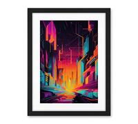 Artery8 Neon Light Colour Abstract Metropolis Cityscape Sunrise Modern Artwork Artwork Framed Wall Art Print 18X24 Inch